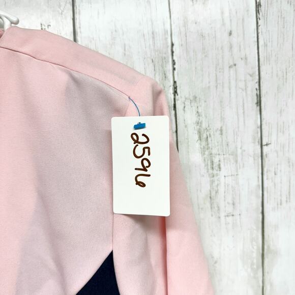 Vintage Olivia Matthews Jacket Women Size 14P Light Pink Navy Collarless Blazer - Picture 6 of 9